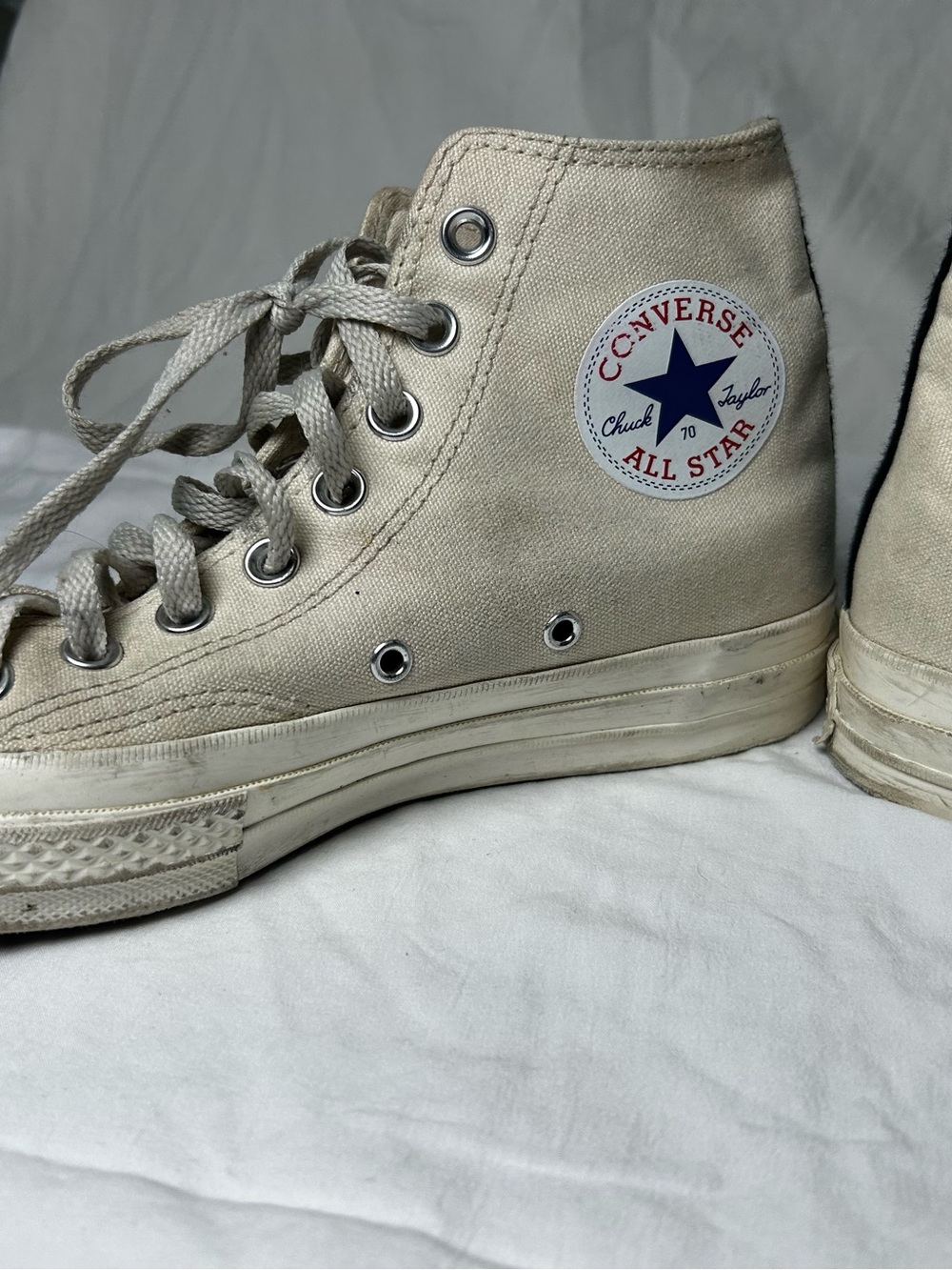 Converse Cream Canvas High Top Sneakers with Red Heart Accent